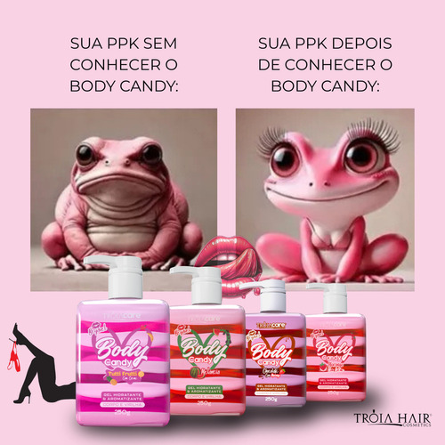 Body Candy Creme E Gel Beijável P/ Corpo E Virilha Fragrância Tutti Frutti Com Creme - Tróia Hair