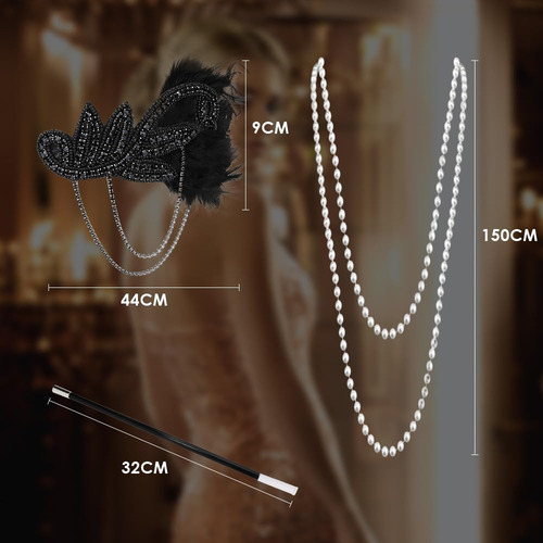 Diadema Gatsby De Los Años 20 Para Mujer, 6 Juego De Accesorios De Disfraz De 1920s Flapper Gatsby, Accesorios Para Disfraces De Fiesta Rugientes Con