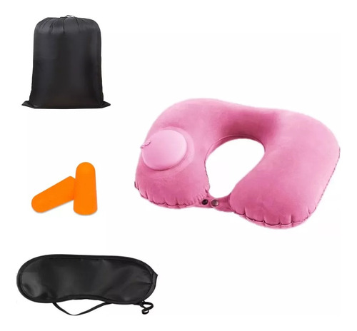 Almohada Inflable Automatica Cuello Cervical + Kit Viajero