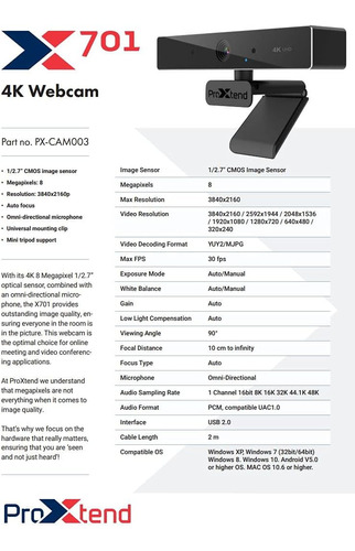 Proxtend Cámara Web X701 4k Px-cam003 (sensor De Imagen Cmos