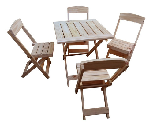 Combo Mesa Plegable+4 Sillas Madera Pino P Jardin E Interior