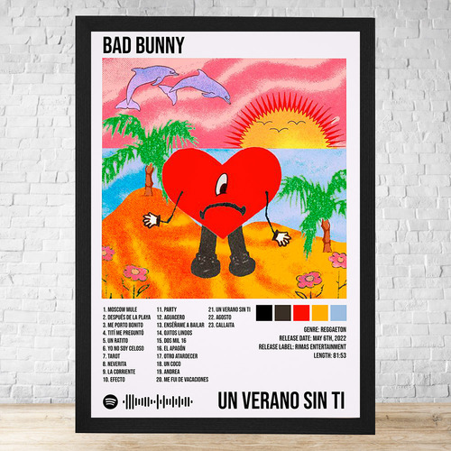 Cuadro Bad Bunny Un Verano Sin Ti 30x40 Con Vidrio C139 Negro Clasico
