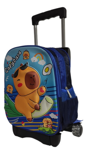 Mochila De Moda Capibara Con Luz. Con Llantas O Ruedas Para Preescolar O Kinder. Niño Y Niña Azul Marino