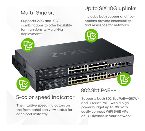 Switch Ethernet Multi-gigabit Poe De 24 Puertos Zyxel |