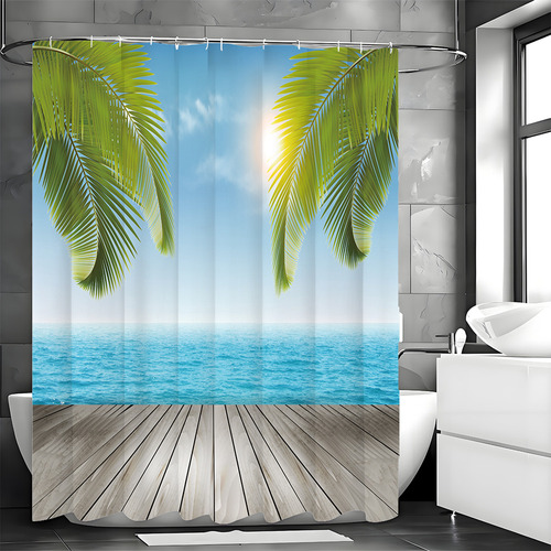 Cortina De Baño Con Patrón De Sol Junto Al Mar, 180 * 180cm