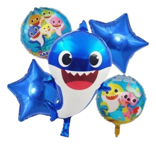 Bouquet 5 Globos De Baby Shark Azul