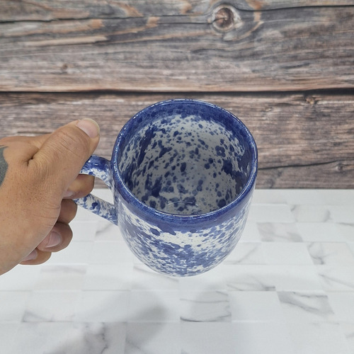 Taza De Cerámica Salpicado Aro Azul