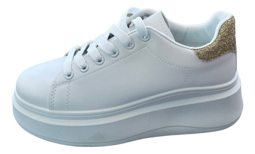 Zapatillas Blancas Casuales De Moda Con Detalle Dorado