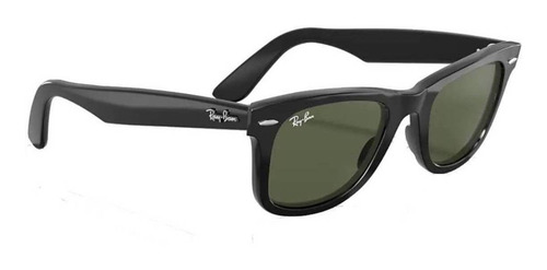 Imagen 3 de 4 de Anteojos de sol Ray-Ban Wayfarer Original Classic Large con marco de acetato color gloss black, lente green de cristal clásica, varilla gloss tortoise de acetato - RB2140
