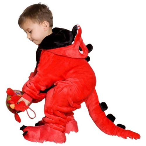 Pijama Enterizo Infantil Franela Animal Dinosaurio Rojo