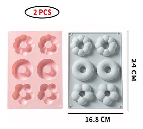Kit 2 Molde Donas Silicon Horneadas Flores Pasteles Redondos