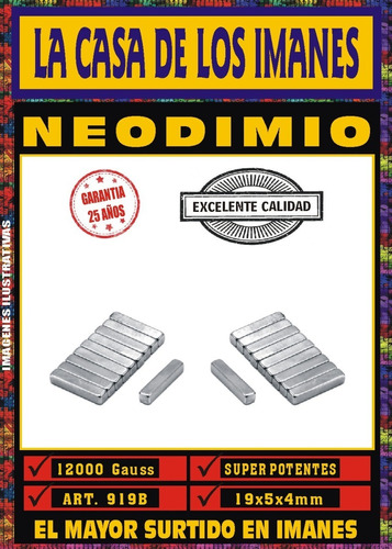 Iman Neodimio 19x5x4 Mm - 12000 Gauss - Bloque Super Potente