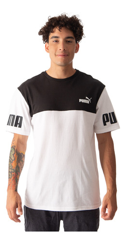 Remera Puma Power Colorblock Sportstyle Hombre Moda Blanco