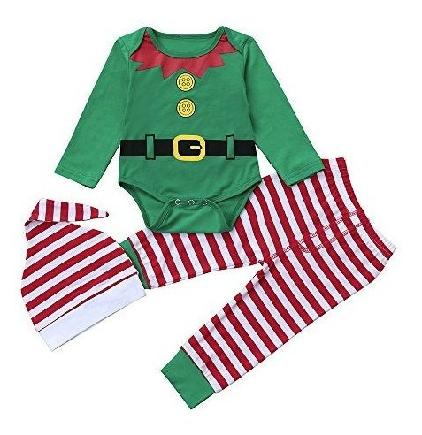 Bebe Navidad Rayas Impreso Encaje   Pantalones   Sombrero Co