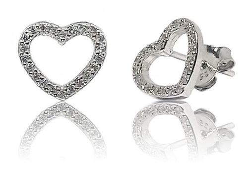 Imagen 1 de 3 de Aros Plata 925 Corazón Con Cubics Engarzados Rodinados Mujer