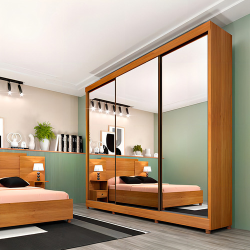 Guarda-roupa Casal Com Espelho Monterrey 3 Pt 4 Gv Cinamomo Cor marrom médio