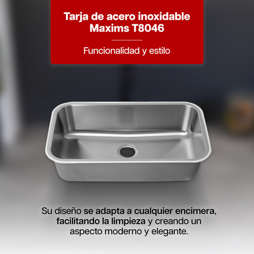 Tarja 1 Pila Grande Acero Inoxidable Submontar 80x46 Para Monomando Maxims Cocina Moderna Alta Calidad Resistente Duradera Espacio Amplio Fácil Limpieza Instalación Sencilla Diseño Elegante Hogar