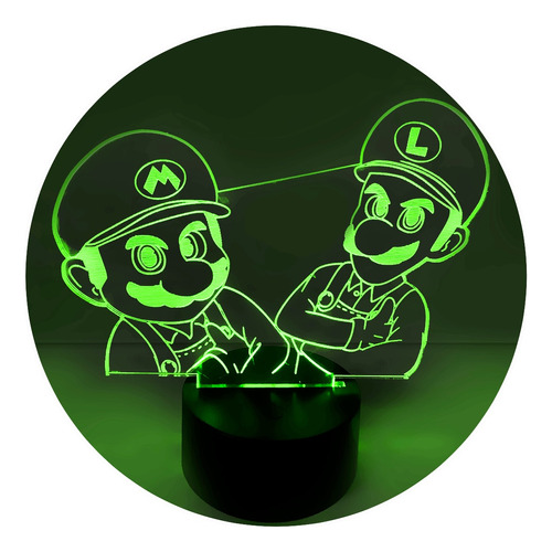 Lámpara 3d Mario Y Luigi Base Negra + Control