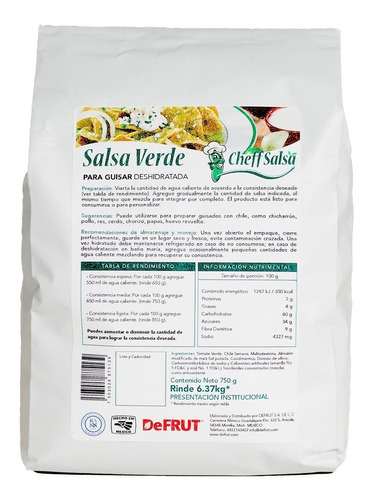 Salsa Verde Deshidratada Bolsa 750grs | Rinde 8kg