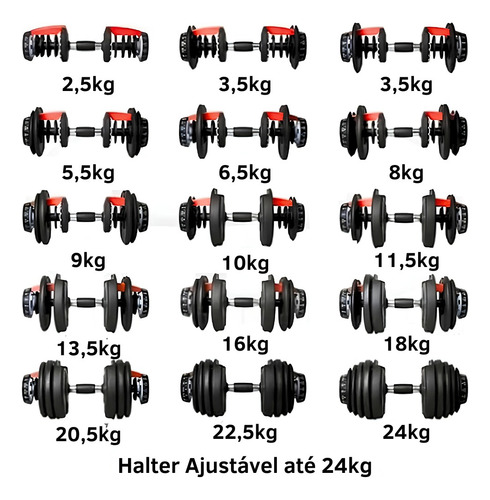 Halter Dumbbell Ajustável Até 24kg Musculação C/ Nf - Dsr