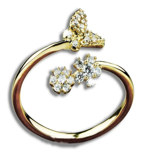 Imagen 1 de 10 de Anillos Compromiso Oro 18k Regalo Mujer Dama Mariposa Floral