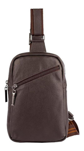 Mini Mochila Transversal De Couro Masculina Eric Café Cor Marrom-escuro Desenho do tecido