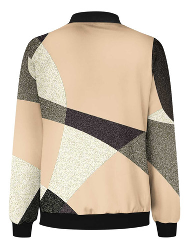 Casaco Feminino R, Cardigã Estampado, Jaqueta Com Zíper, Lon