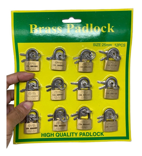 Set De 12 Candados Equipaje Con 2 Llaves De 25mm En Blister Dorado