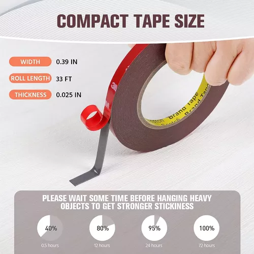 Cinta de doble cara resistente, 0.39 pulgadas x 10 pies, cinta de montaje  fuerte adhesiva de doble cara, cinta de espuma impermeable para tira de luz