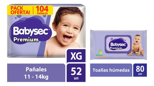 Pack Pañal Babysec Premiun Xg + Toallitas Húmedas