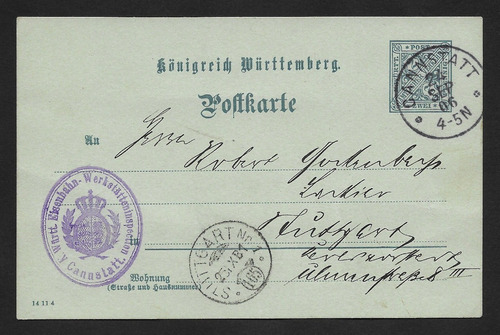 Postal Alemania Wurtemberg 1906 