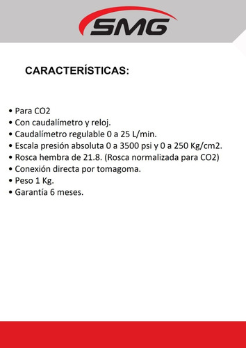 Imagen 7 de 9 de Valvula Reguladora Para Co2 Con Caudalimetro Mig-tig Smg