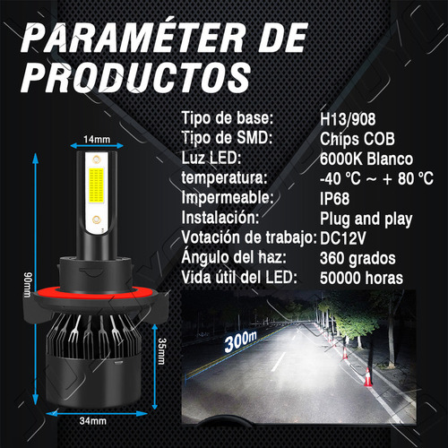 Kit Faros Luz Led H8 H13 14000lm Para Ford Haz Alta/baja