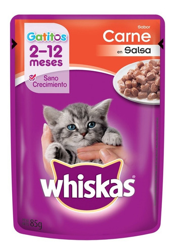 Pouch Whiskas Gatitos Sabor Carne En Salsa X 85 Grs