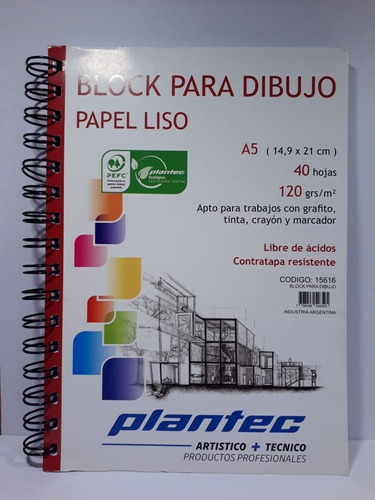 Block Para Dibujo Plantec Papel Liso A5 120gr 40h