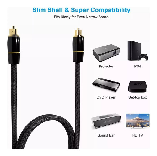 5 M/16.4 Ft Cable Óptico Toslink Audio Fibra Stereo Digital