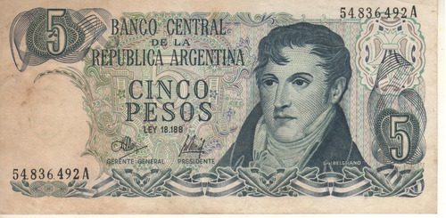 Bottero 2325 Billete De 5 Pesos Ley 18.188 Año 1973 - Vf