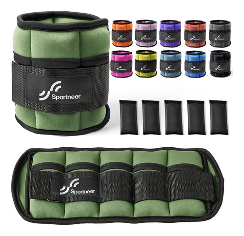 Tobilleras Deportivas Con Peso Ajustable Hasta 5 Lb Verde Verde