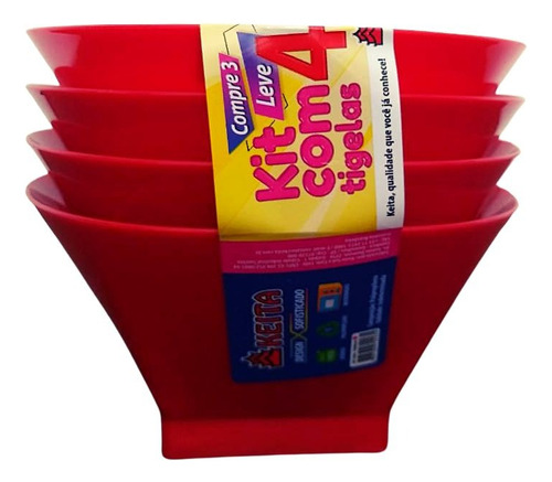 Jogo Com 4 Tigelas De Sobremesa Petisco Vermelho 500ml Keita