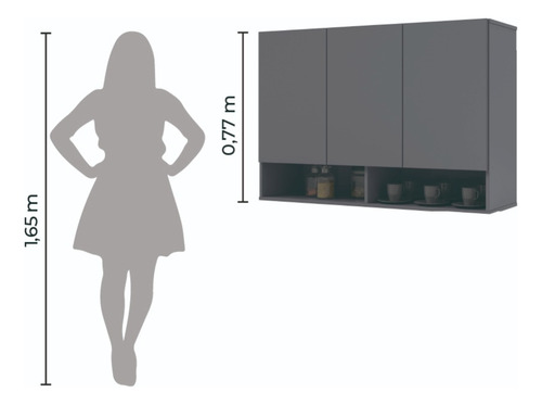 Mueble colgante para dormitorio 0.90 Milan, 3 puertas, color grafito