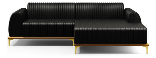 Sofá 3 Lugares com Chaise Direito Sala de Estar Molino 245cm D02 Couríssimo Preto B-159