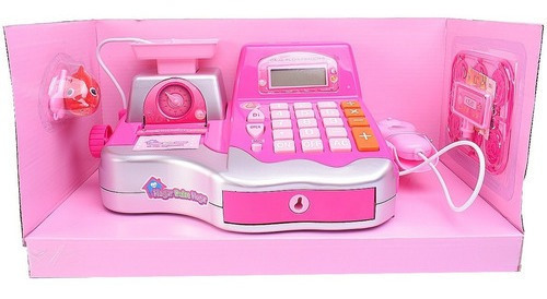 Caixa registradora com calculadora e microfone Mais acessórios Cor rosa
