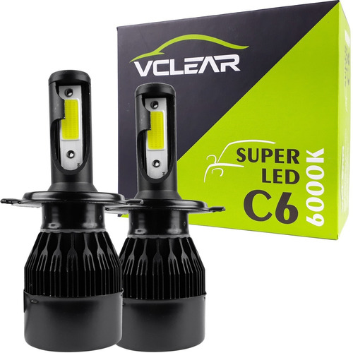 Kit Lampada Super Led 6000k Vclear C6 H4 7600 Lumens