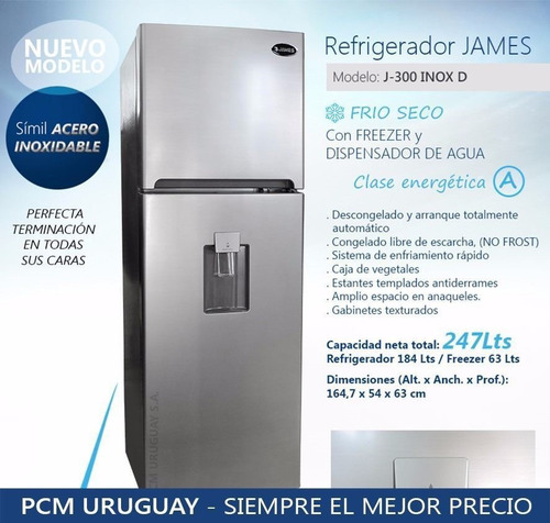 Heladeras James J300 Frio Seco Dispensador Eficiencia A Pcm
