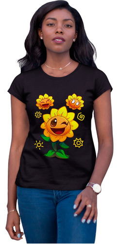 Playera Negra Panda Divertida Girasol Plantas Zombies