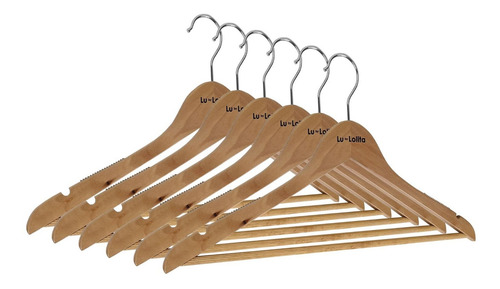 Imagen 1 de 4 de Perchas De Madera, 44cm Con Borde Antideslizante. Pack 6 Un.