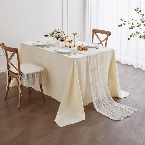 2pzs Caminos De Mesa Gasa Elegante Boho Decoración Boda Color Turquesa Blanca Mantel Decorativo Decoración de Mesa Decoración de Fiesta Bebé Bautizo Cumpleaños Celebración Estilo Vintage Decoración