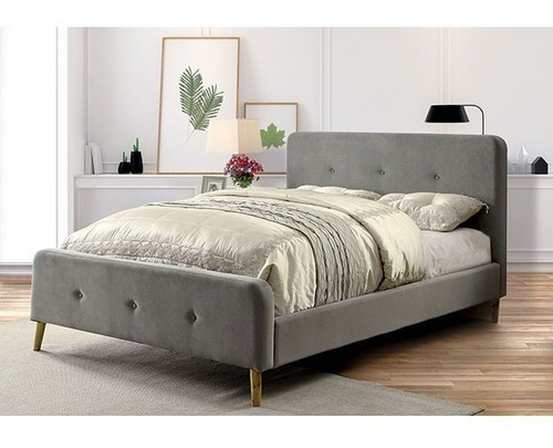 Cama Minimalista Barney, Gris Tapizada Tamaño Matrimonial