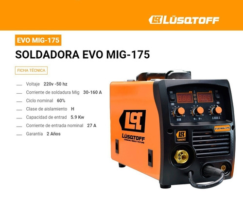 Soldadora inverter Lüsqtoff EVO MIG-205 naranja 50Hz 220V