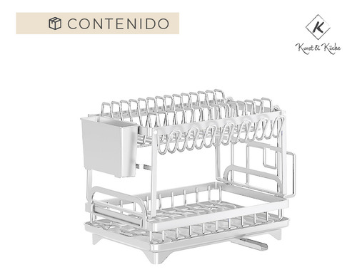 Secaplatos escurridor Kunst & Küche KSP-05 cubiertos 2 niveles organizador cocina color blanco